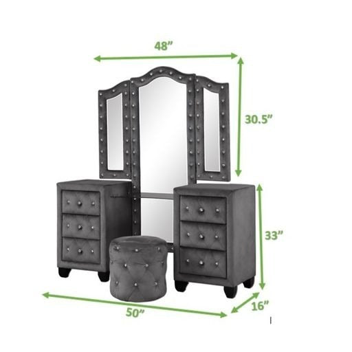 Ensemble de chambre à coucher King 5 pièces avec coiffeuse et rembourrage en bois gris