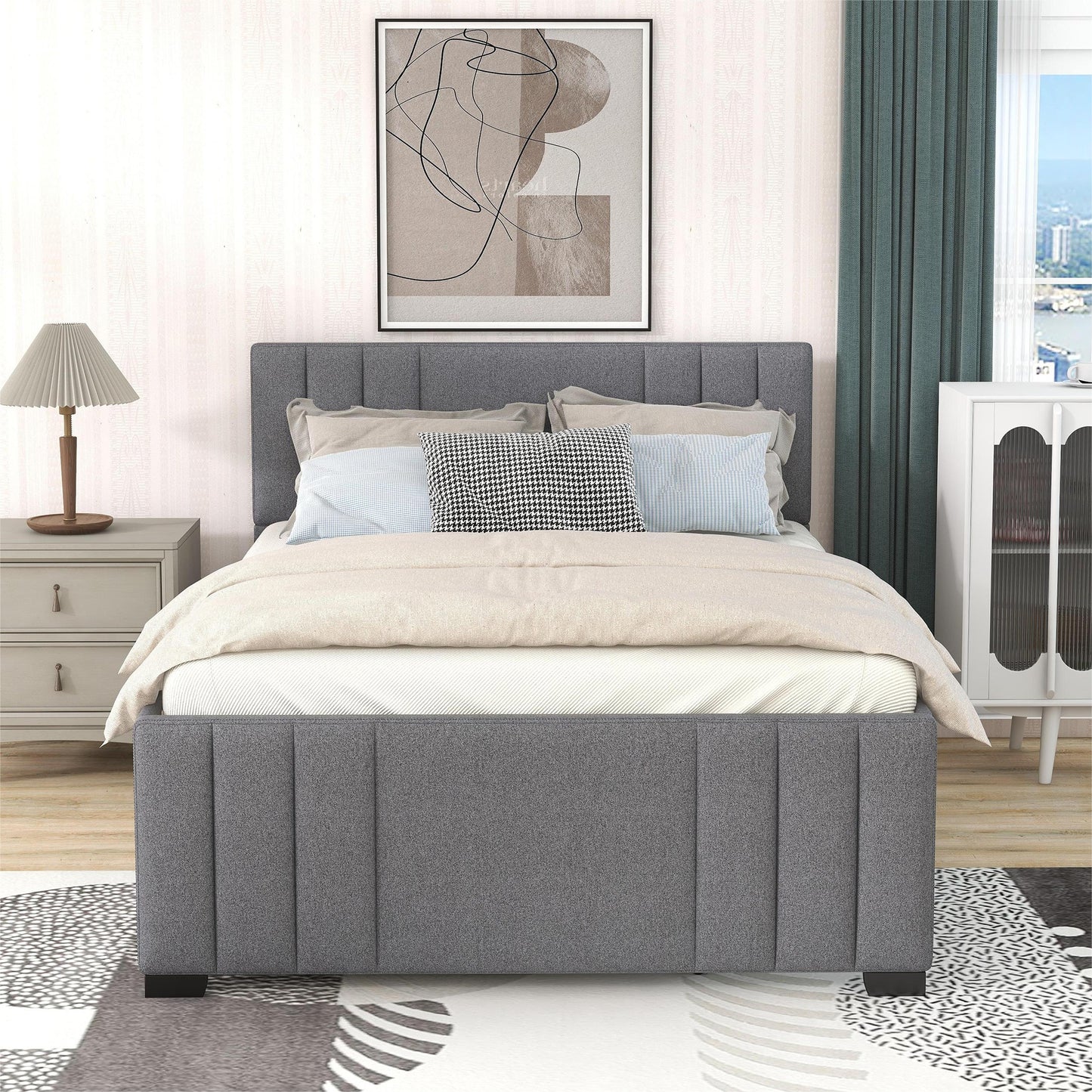 Full Upholstered Platform Bed with Trundle,Grey (OLD SKU:SM001006AAE)