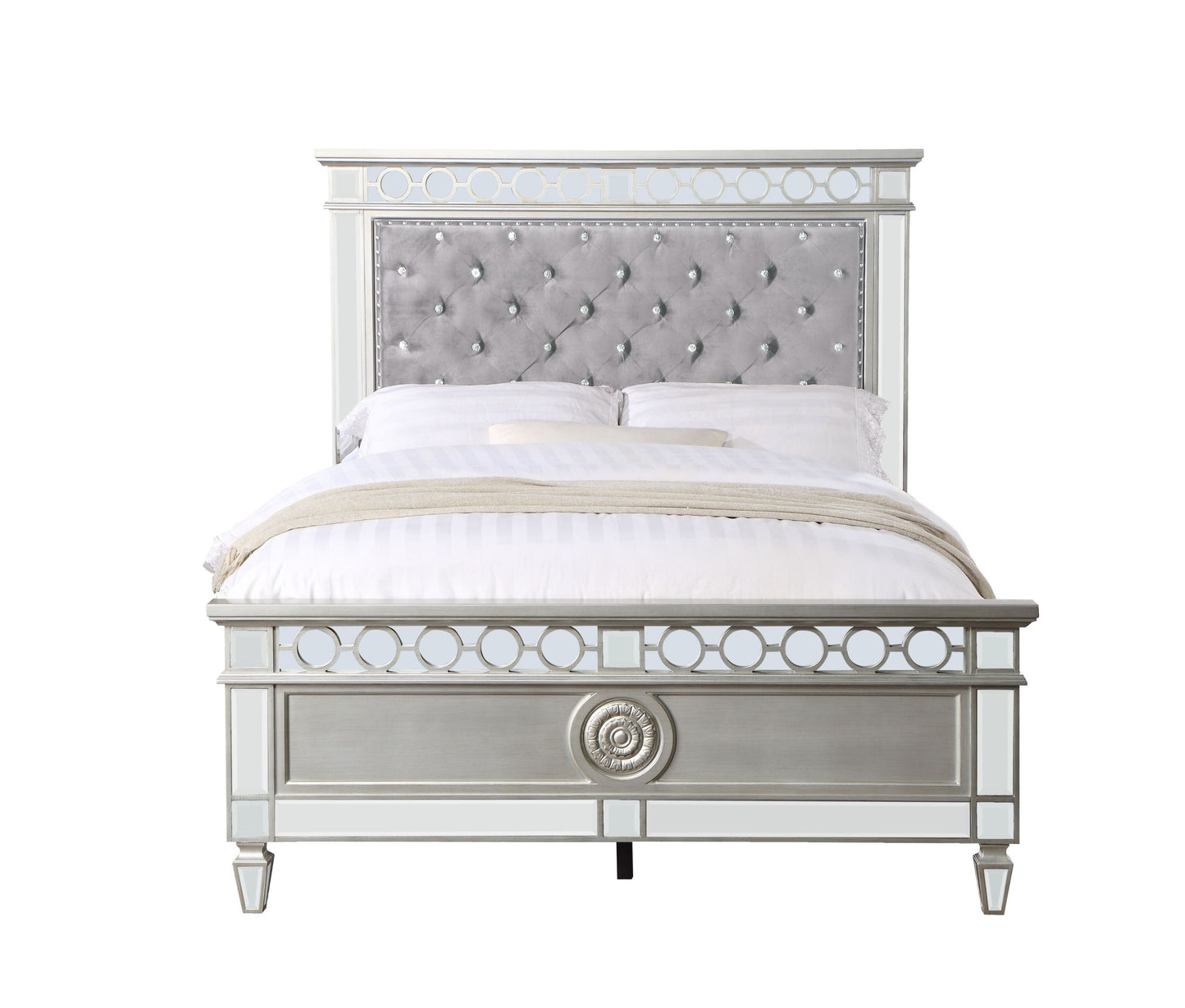 ACME Varian Full Bed, Gray Velvet, Silver & Mirrored Finish BD01411F