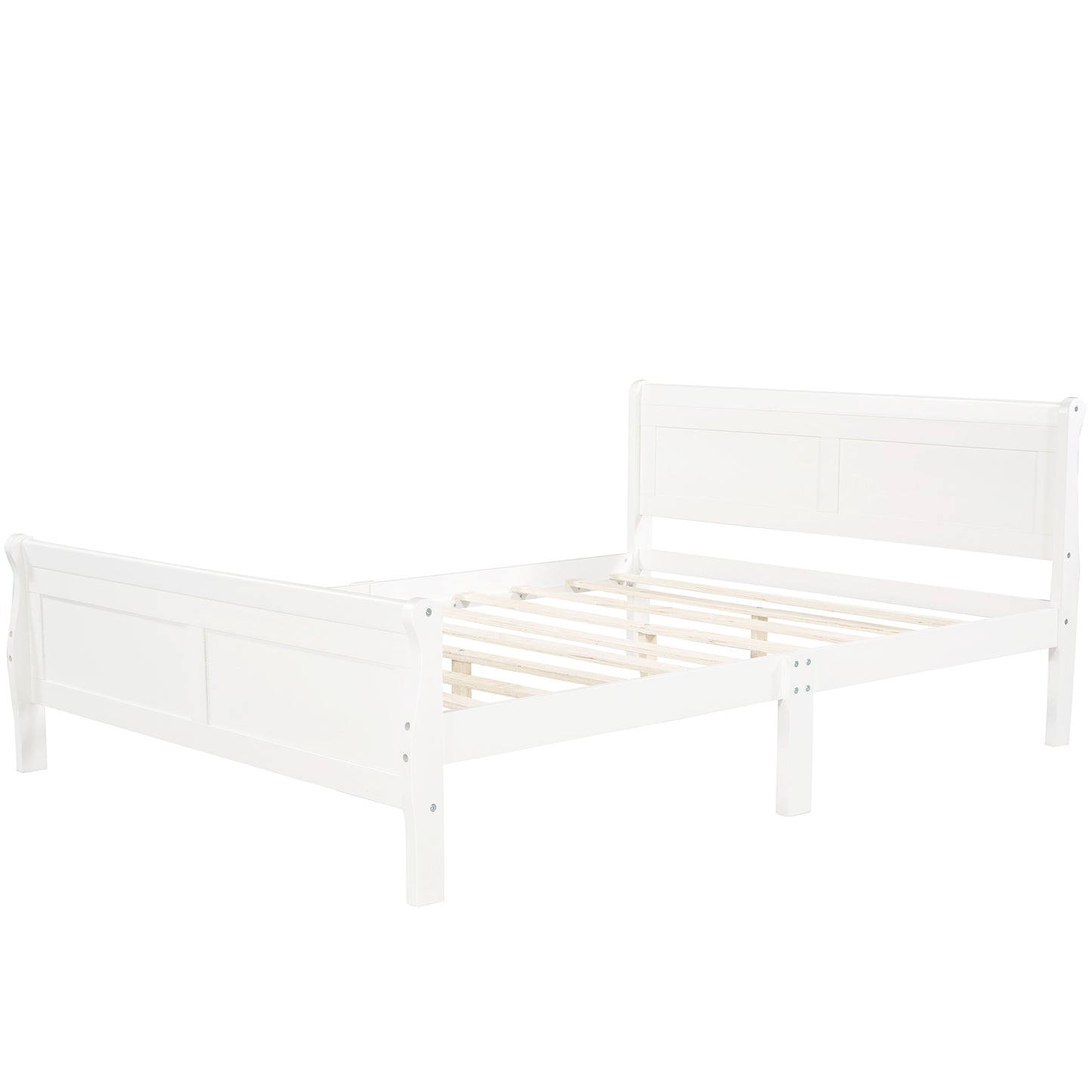 Cama con plataforma de madera de tamaño completo con cabecera y soporte de listones de madera (blanco)