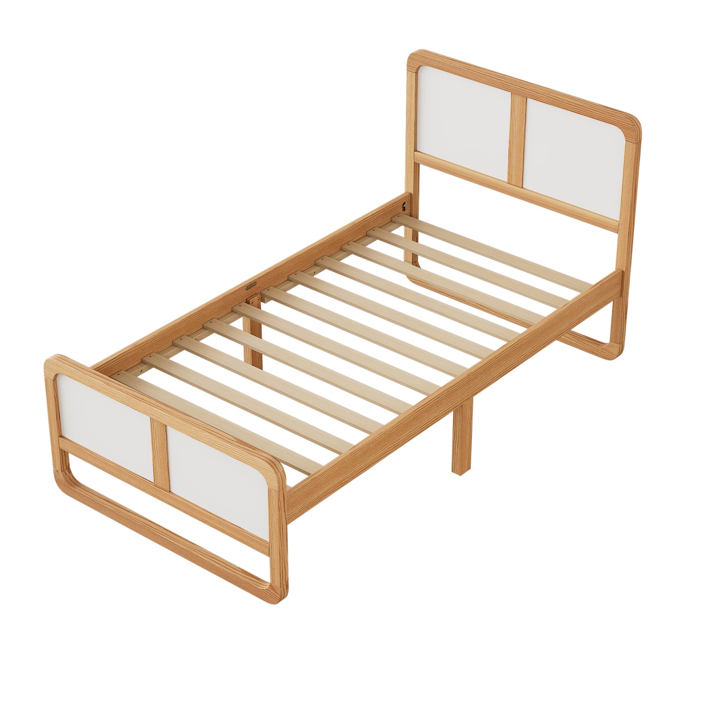 Modern Style Twin Size Solid Wood Platform Bed for  Kids, Teens, Adults, No Need Box Spring, Walnut and White