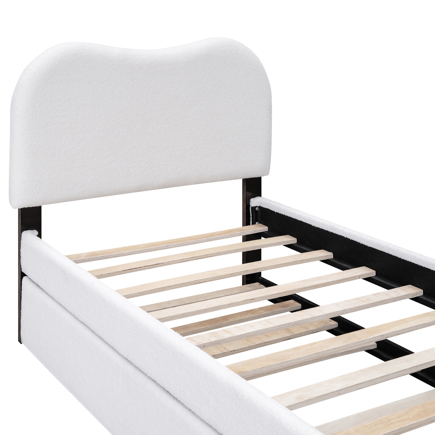 Lit plateforme rembourré pour lit simple avec pieds de support en bois et lit gigogne pour lit simple, blanc