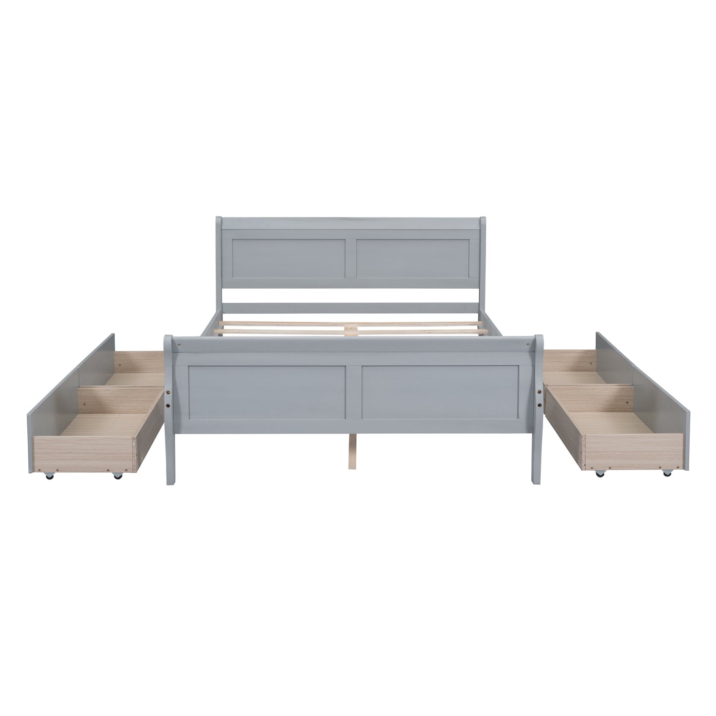 Full Size Wood Platform Bed with 4 Drawers and Streamlined Headboard & Footboard, Gray