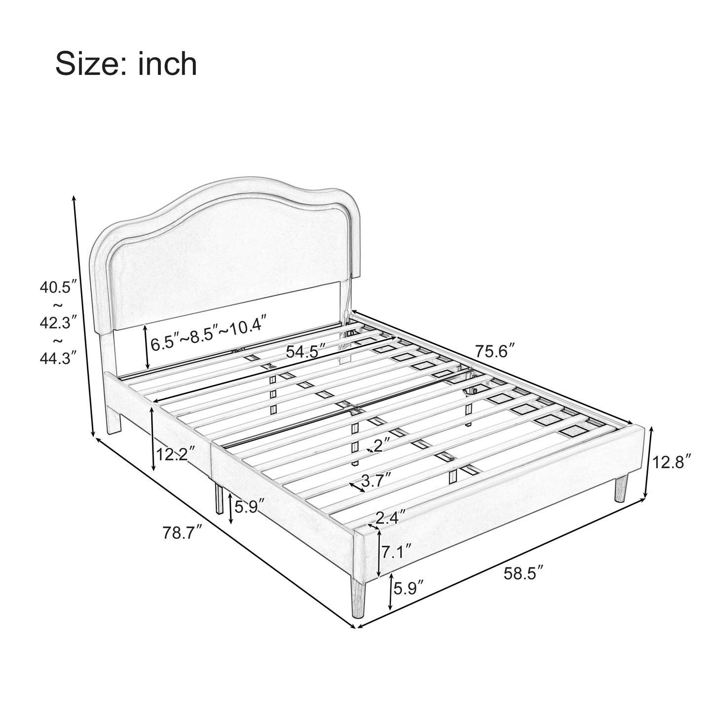 Full Size Velvet Upholstered Smart LED Bed Frame with Adjustable Height Headboard,No Box Spring Needed,Easy Assembly,Pink