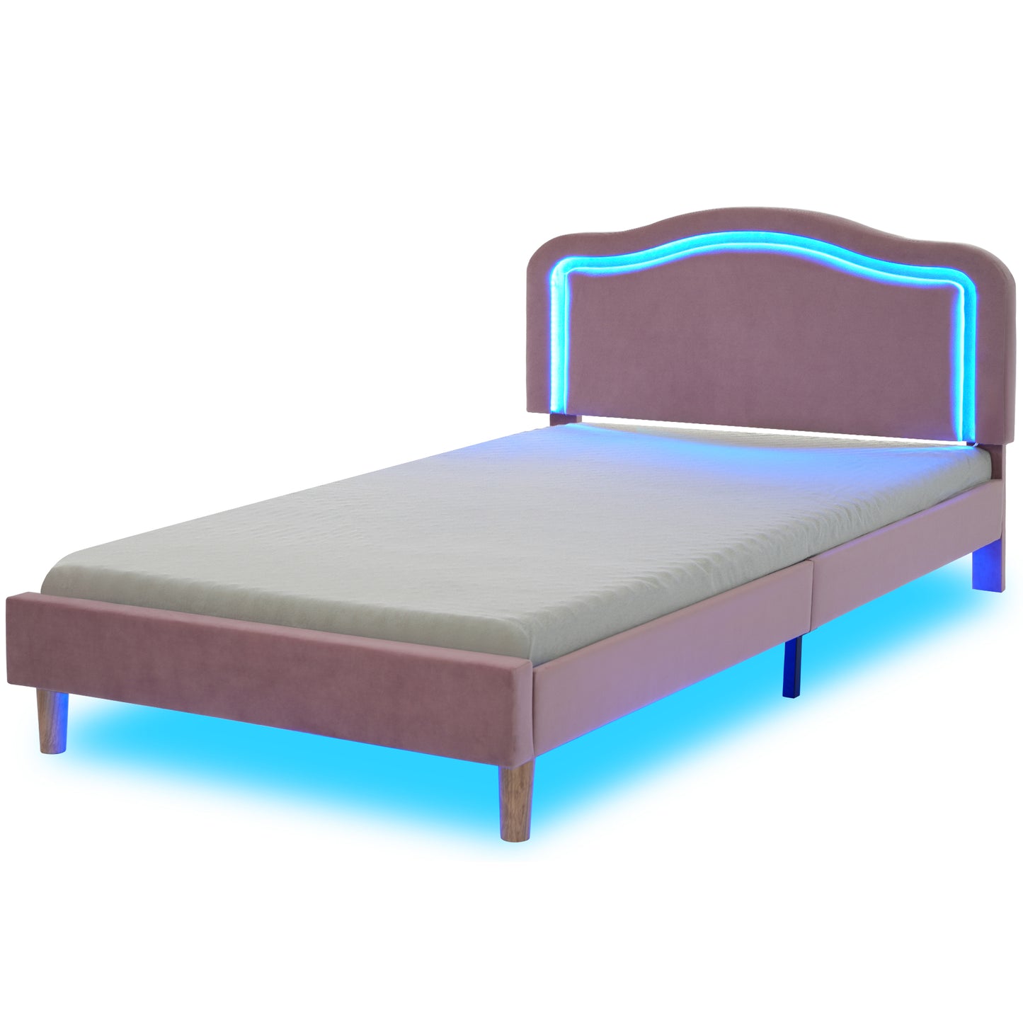 Full Size Velvet Upholstered Smart LED Bed Frame with Adjustable Height Headboard,No Box Spring Needed,Easy Assembly,Pink