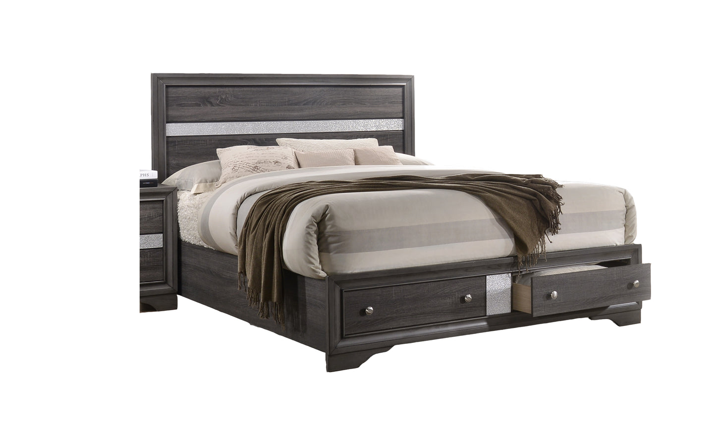 Traditional Queen 4 piece Storage Bedroom Set made with Wood in Gray