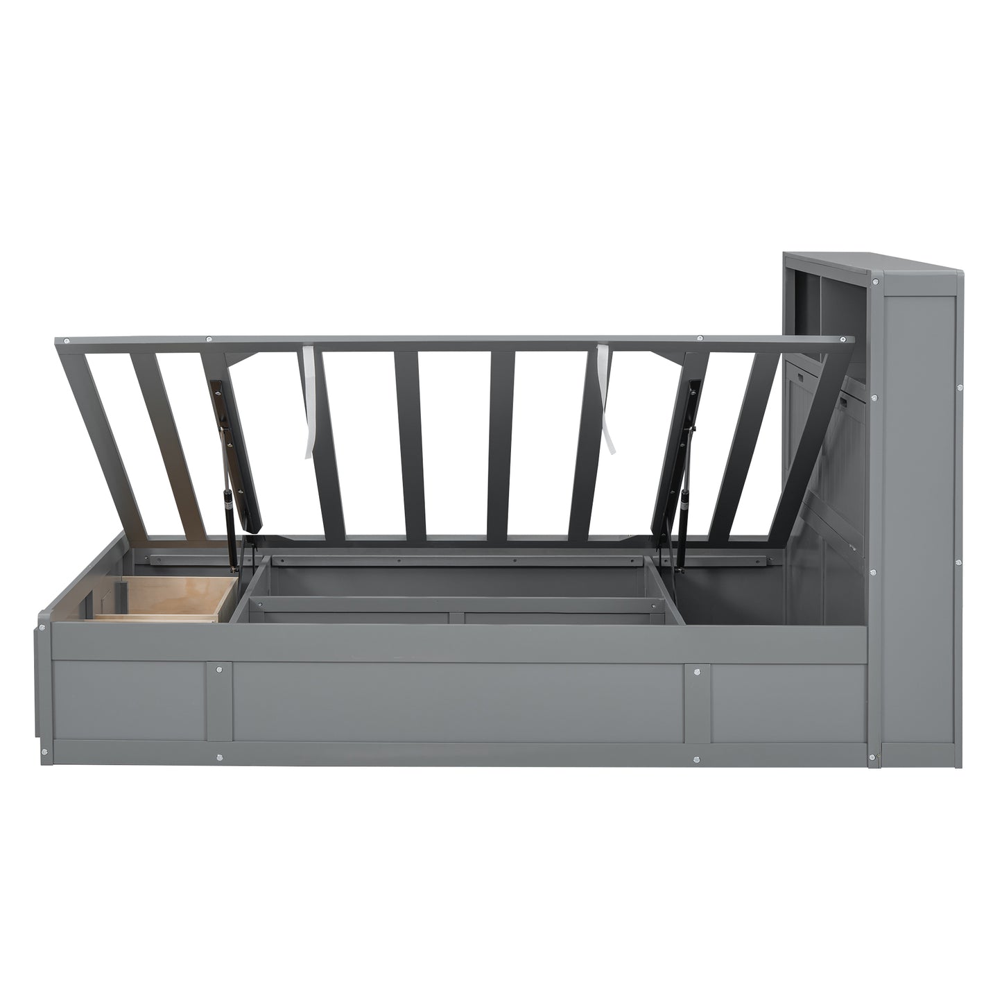 Wood Full Size Hydraulic Platform Bed with Storage LED Headboard, Charging Station and 2 Drawers, Gray