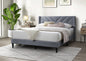 Elegant Modern Gray Velvet Upholstered Queen Size Bed Clean Lines Design Headboard 1pc Bedframe