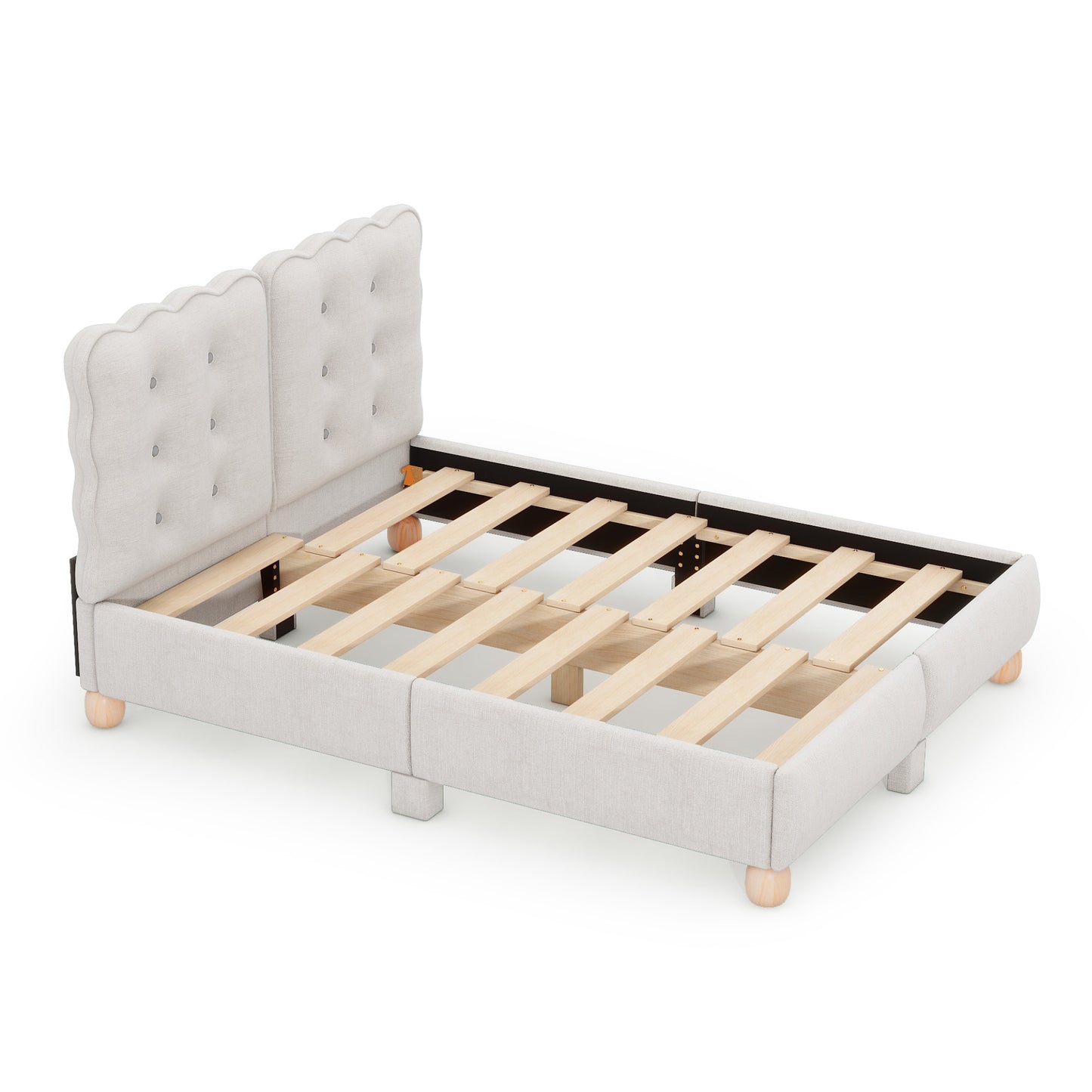 Full Size Upholstered Platform Bed with Support Legs,Beige