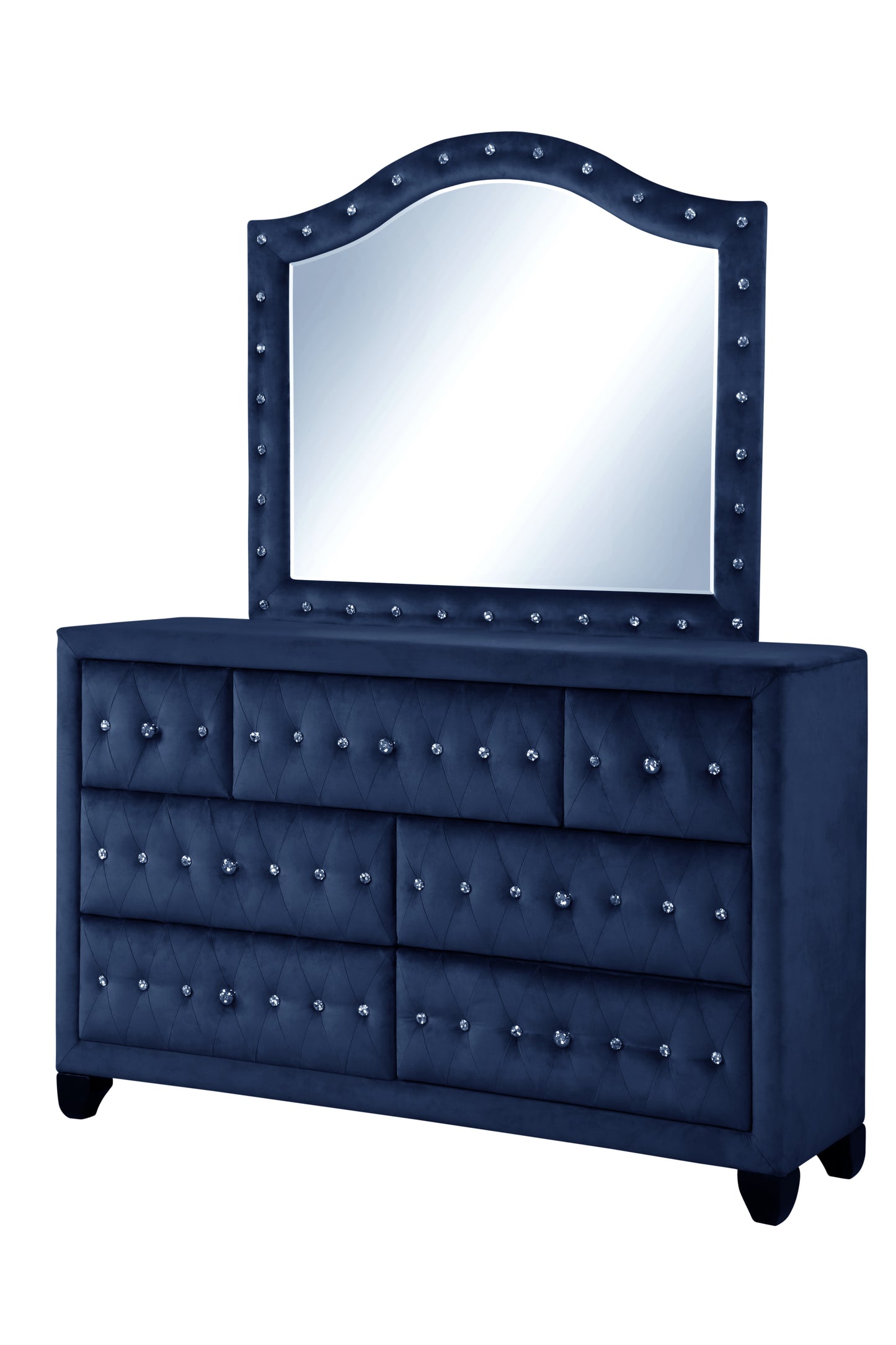 Juego de dormitorio de 5 piezas con mechones de cristal de estilo moderno, tamaño Queen, fabricado con madera en azul