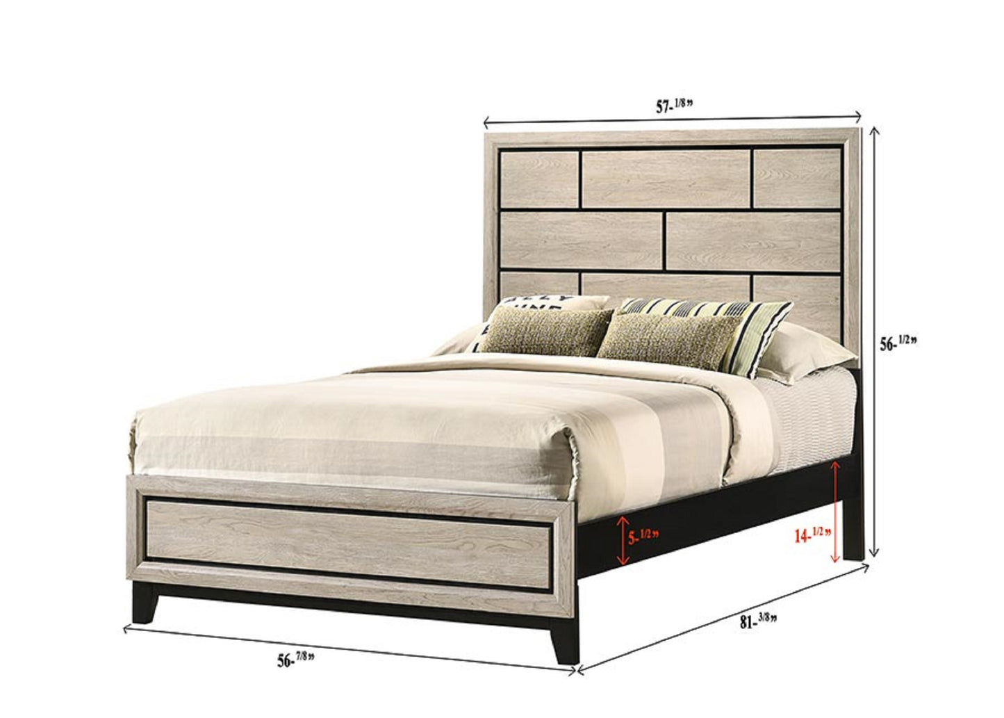 Cotemporary White Finish Full Size Panel Low-profile Bed Geometric Design Wooden Bedroom Furniture