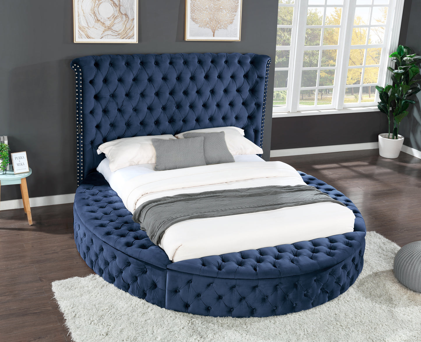 Queen 5 Pc Bedroom Set Made With Wood In Blue Color