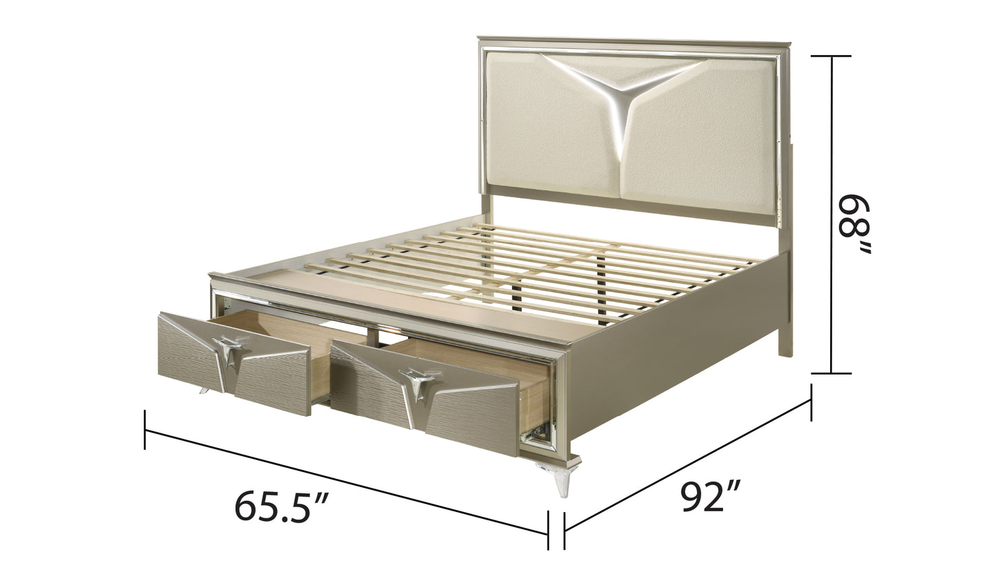 Modern Style Queen 4PC Bedroom Set Made with Wood & LED Headboard