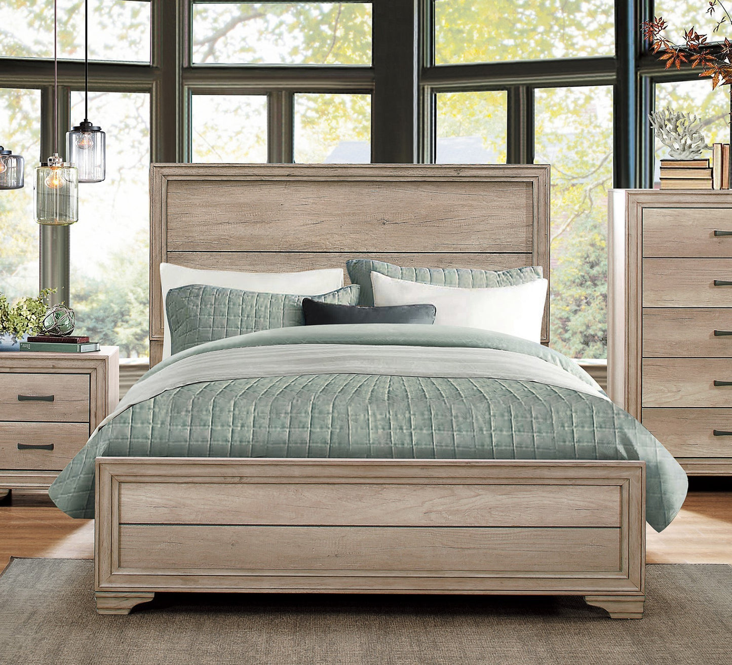 Contemporary Natural Finish 1pc Full Size Bed Premium Melamine Board Wooden Bedroom Furniture