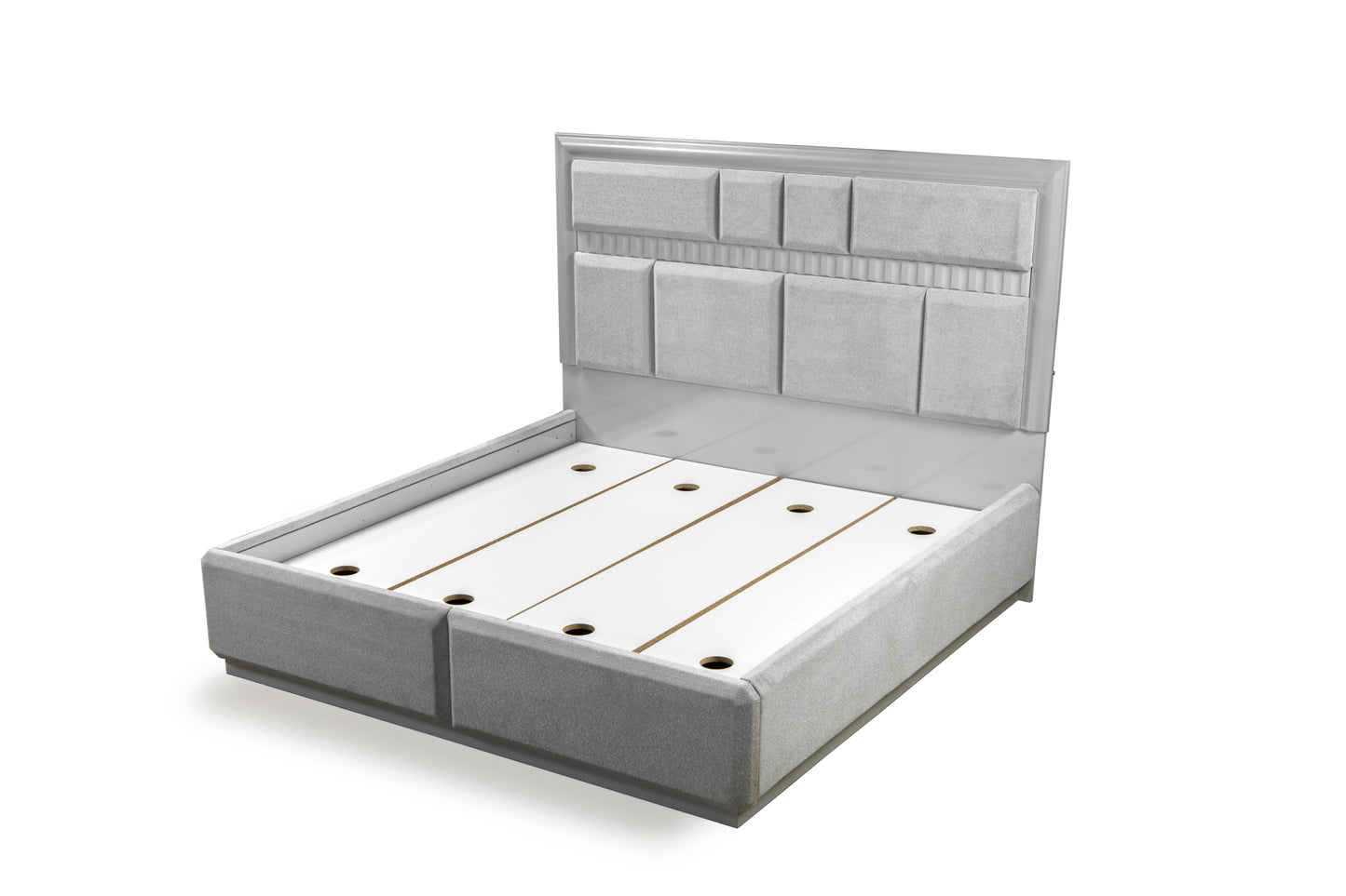 Juego de dormitorio de estilo moderno de 4 piezas con cama tamaño king, fabricado con madera en color gris