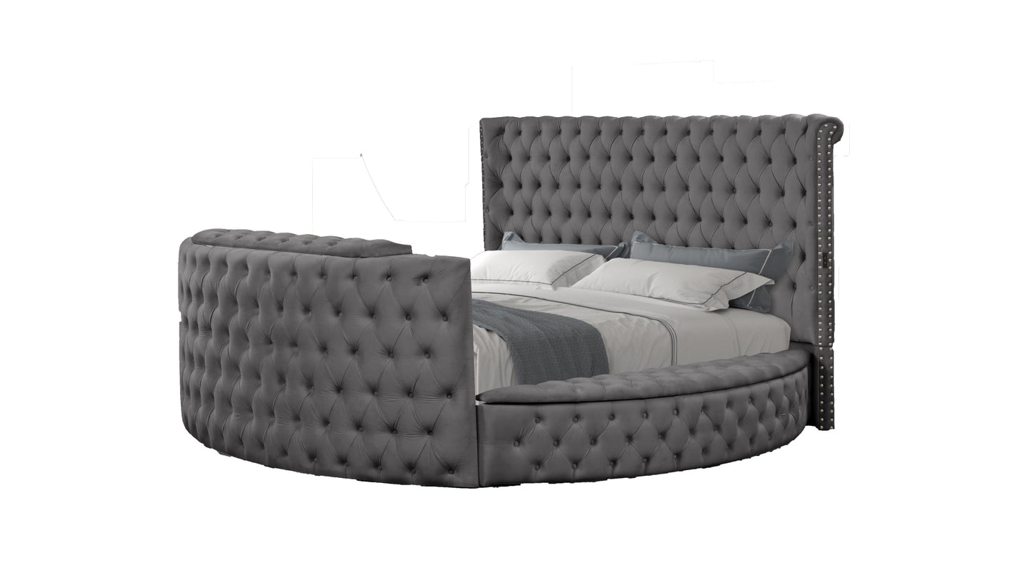 Modern Style Crystal Tufted King Bed  Made with wood in Gray