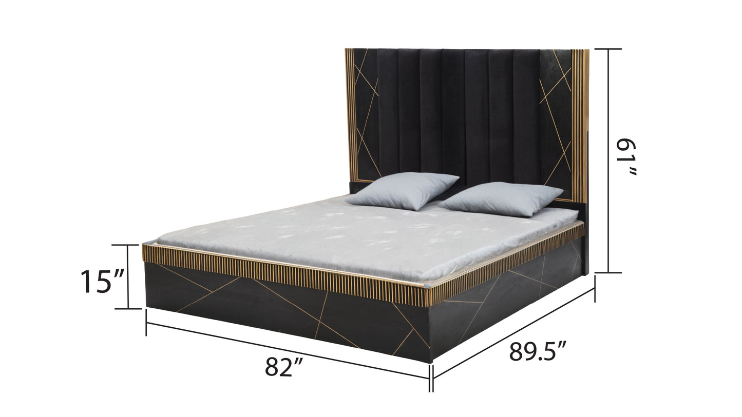 Modern Style 5Pc King Bedroom Set Made With Wood and Finished with Black and Brass Metal