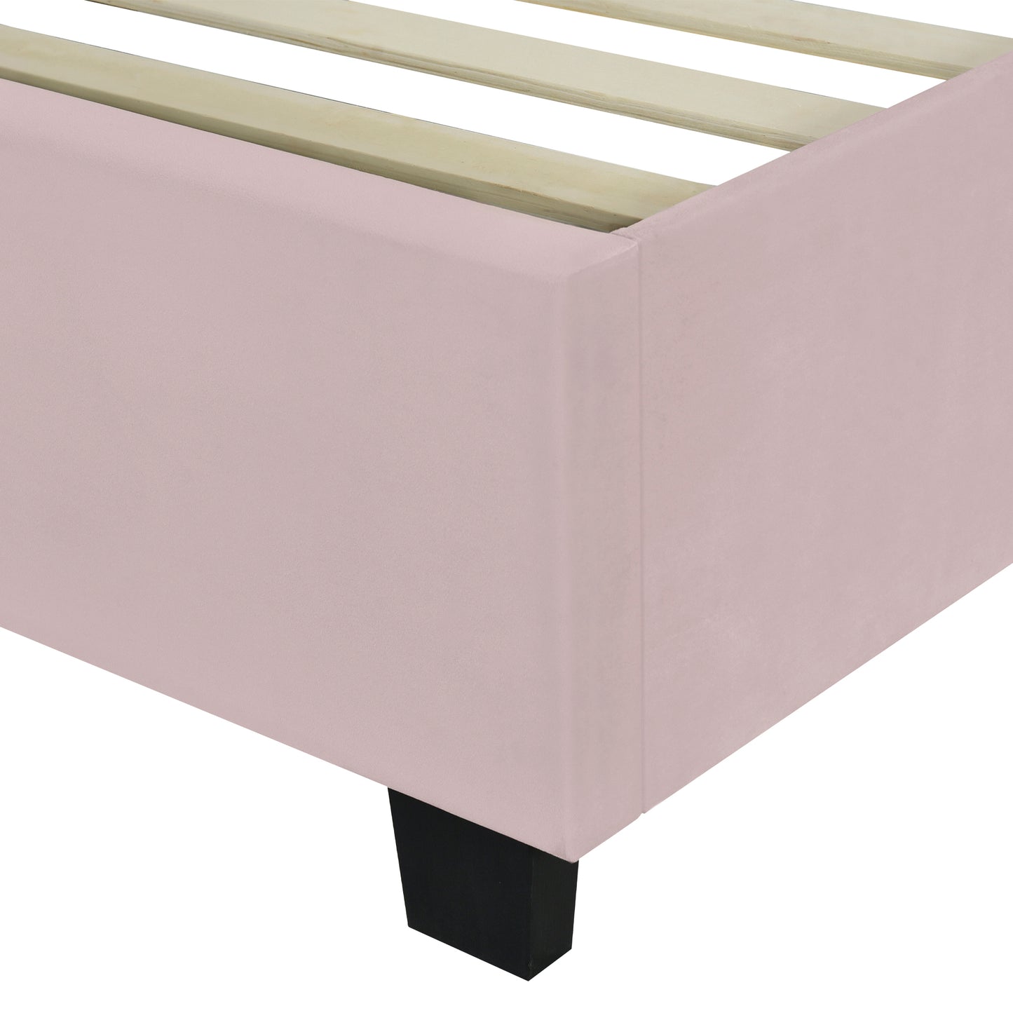 Full Size Upholstered Platform Bed with Big Headboard, Bedroom Furniture, Velvet, Pink