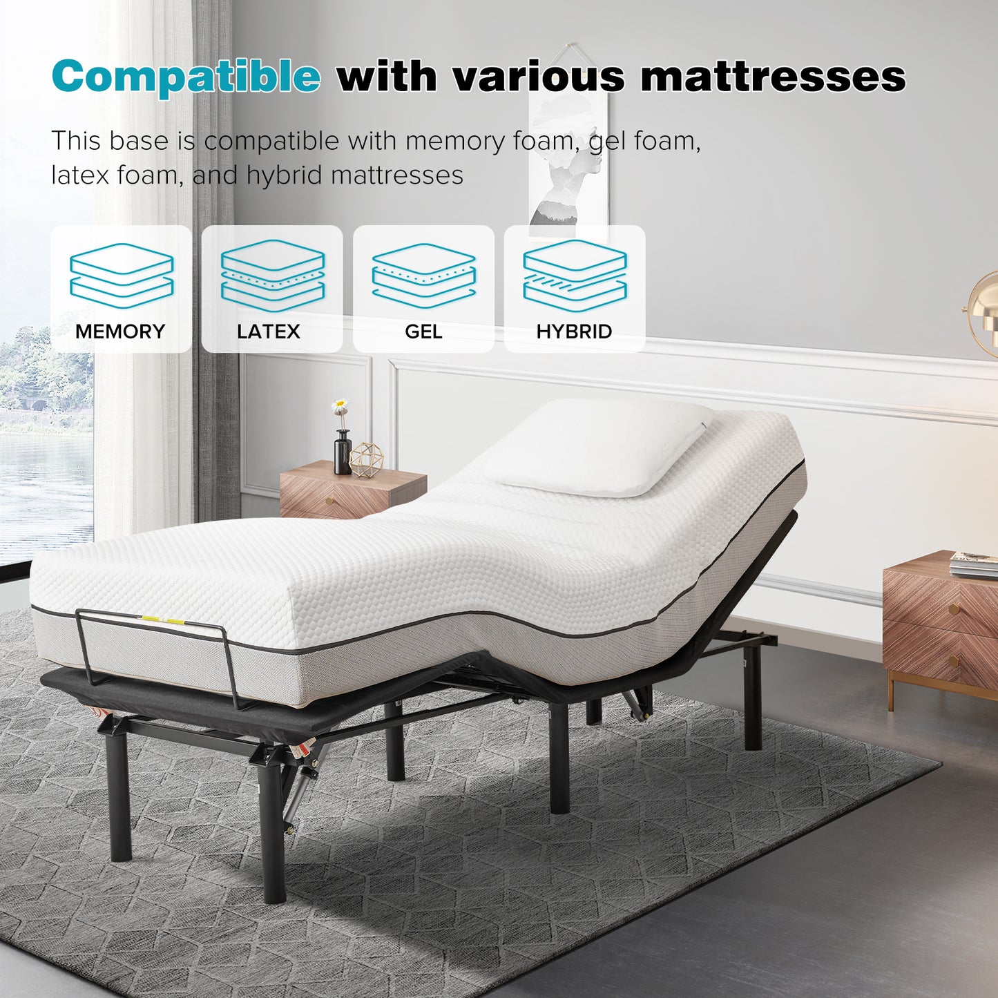 Split King Size Adjustable Bed Base/Bed Frame with Motorized Head and Foot Incline,Zero-Gravity,Wireless Remote(Only Base)