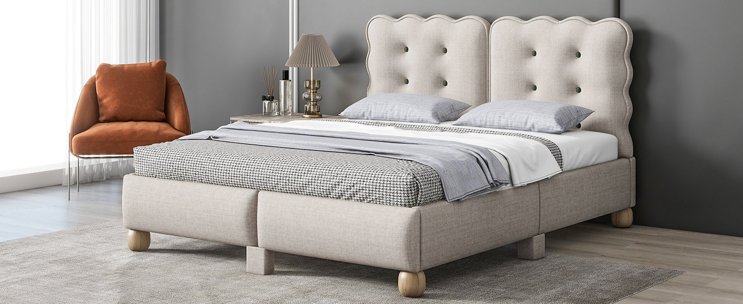 Full Size Upholstered Platform Bed with Support Legs,Beige