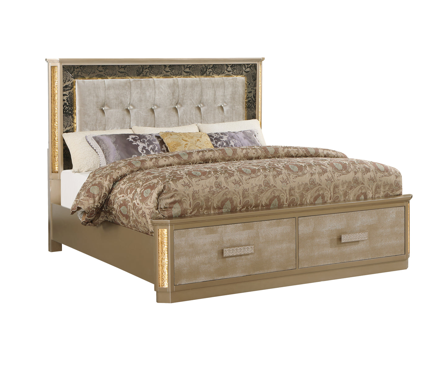 Queen 5PC Bedroom set Made with Wood in Gold