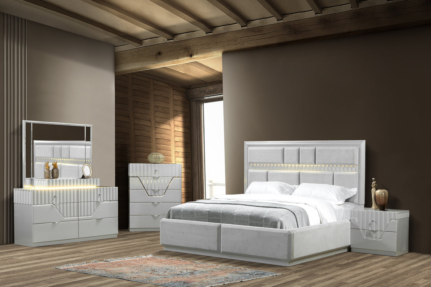 Modern Style King Bed Made with Wood in Gray