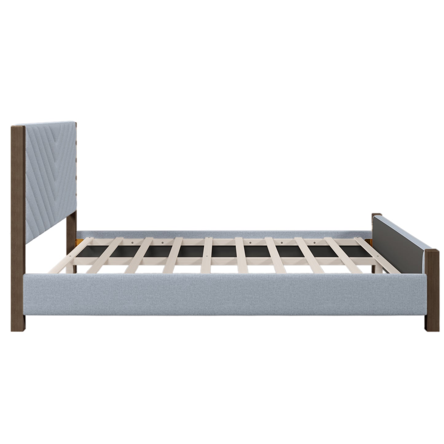 Modern Mid-Century Queen Upholstered Platform Bed Frame with Tufted Headboard and Solid Wood Legs,No Box Spring Needed,Gray