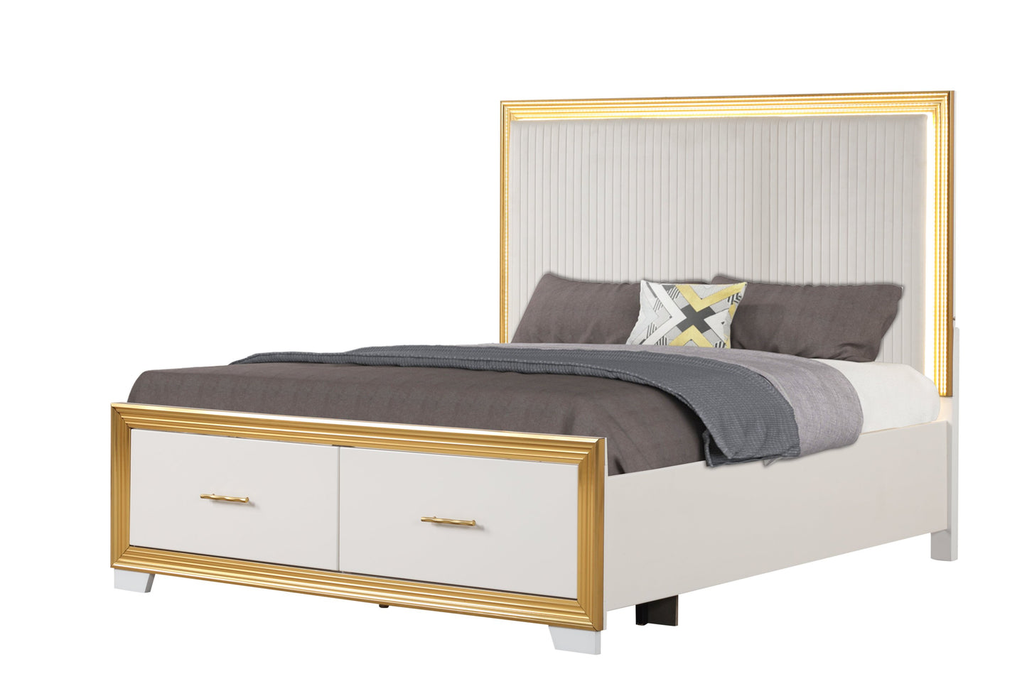 Contemporary Style 4PC King Bedroom Set Made with Wood & Gold Finish