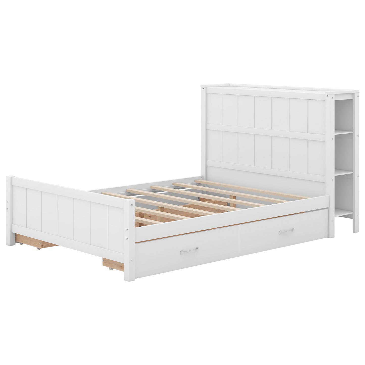 Full Size Platform Bed with Drawers and Storage Shelves, White