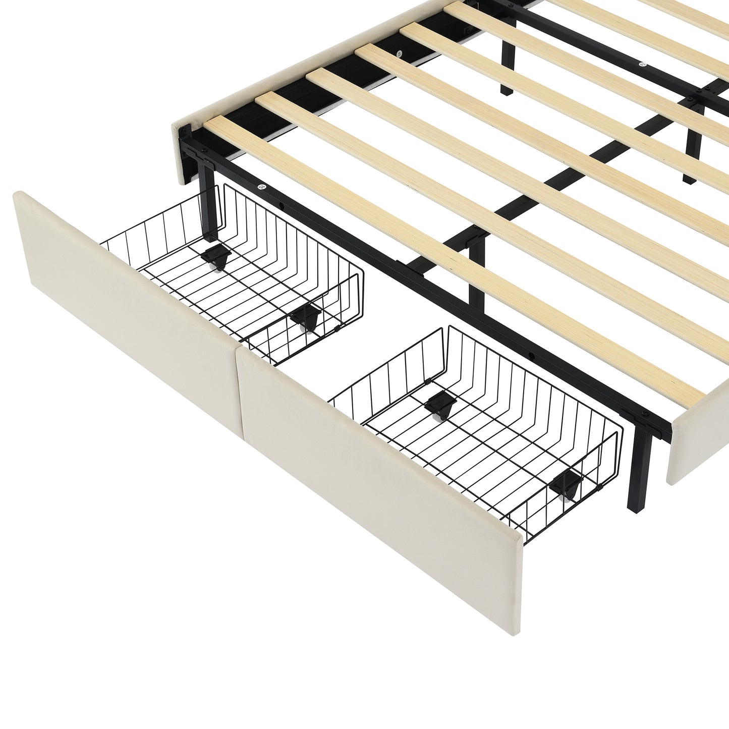 Full Size Upholstered Princess Platform Bed with LED and 2 Storage Drawers, Beige