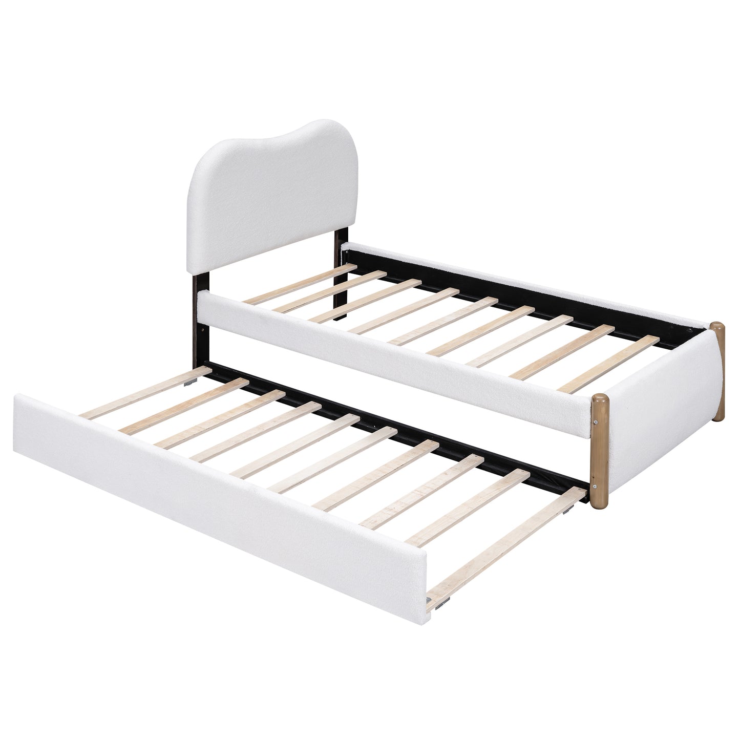 Lit plateforme rembourré pour lit simple avec pieds de support en bois et lit gigogne pour lit simple, blanc