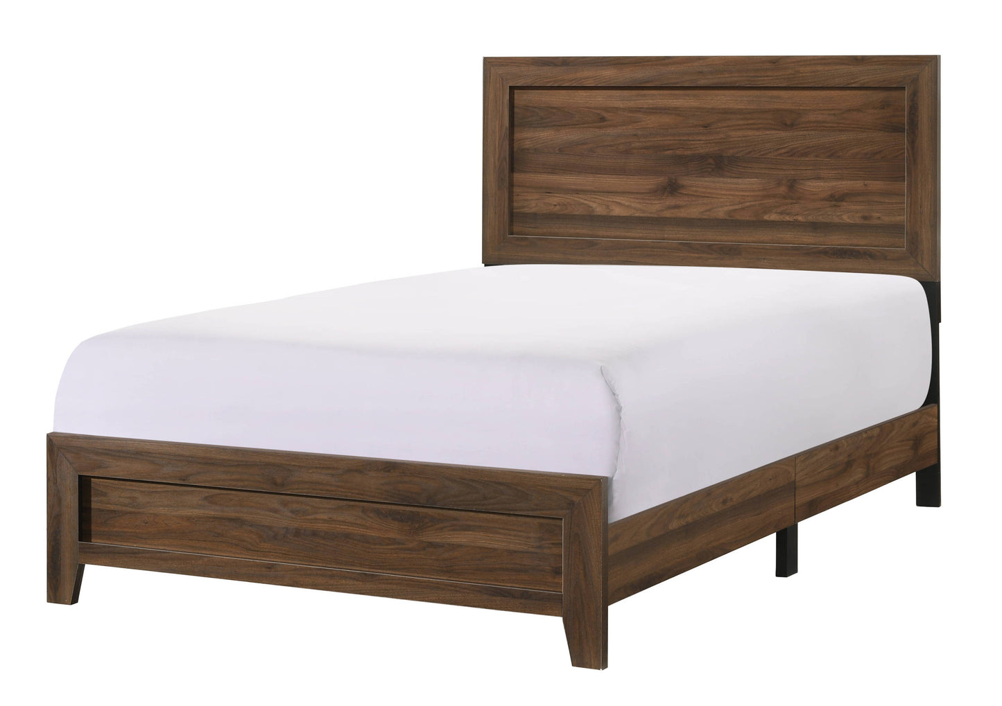 Brown Cherry Finish Fabric 1pc Full Size Panel Bed Beautiful Wooden Bedroom Furniture Contemporary Style