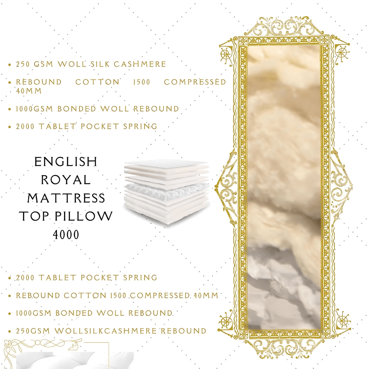 English Royal Mattress 4000 mini pocket top pillow with natural materials and traditional craftsmanship.