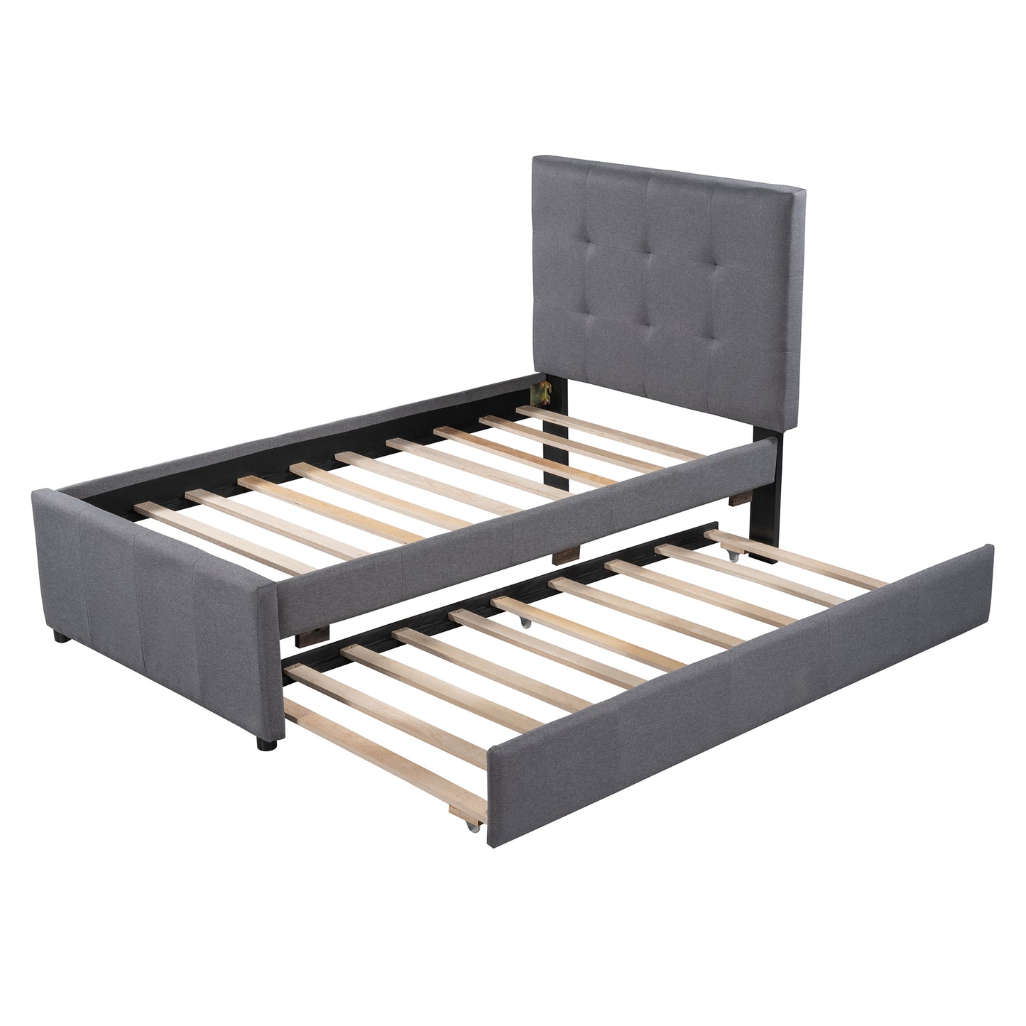 Linen Upholstered Platform Bed With Headboard and Trundle, Twin(Old SKU: SM000504AAE)