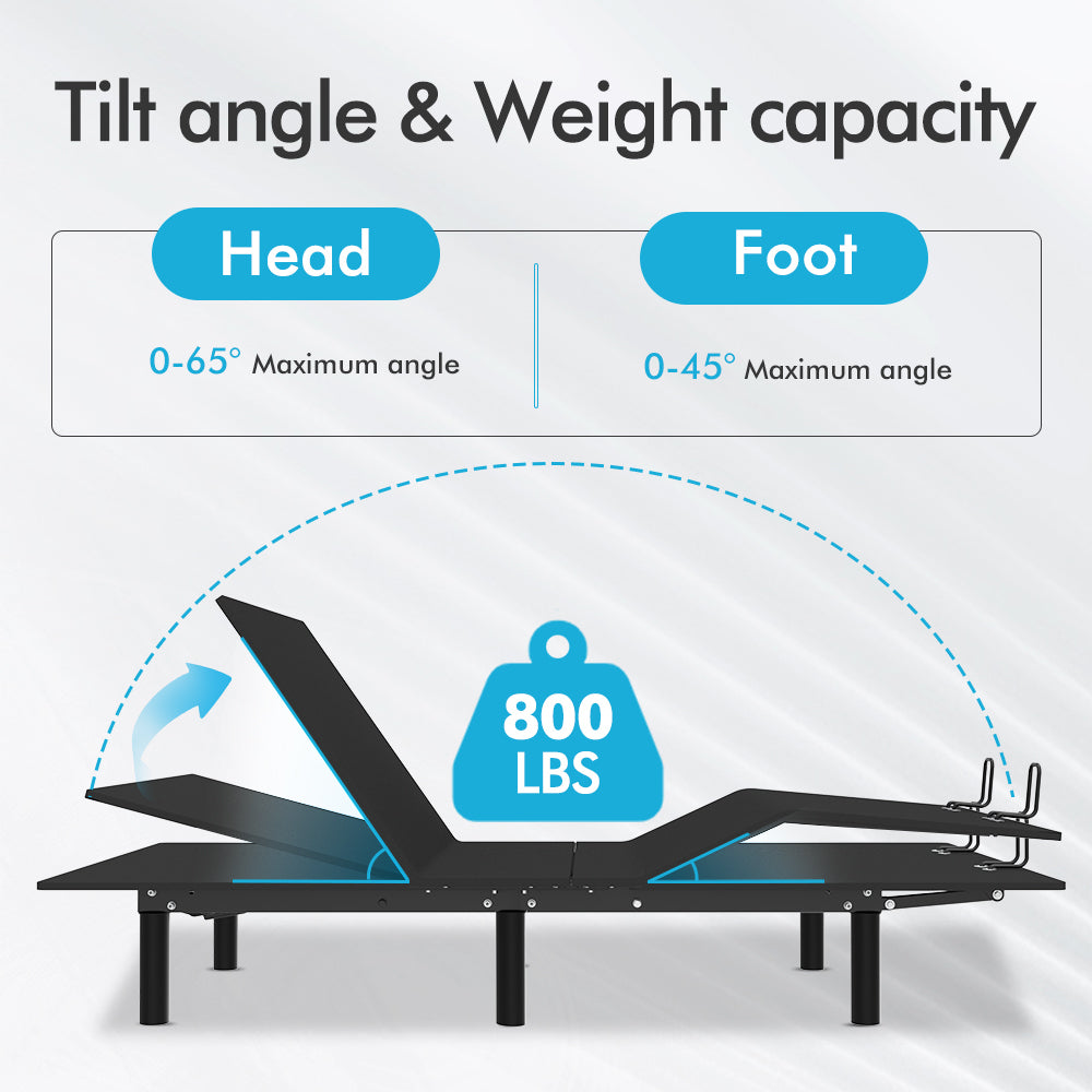 J300 Adjustable Bed Base Frame - Queen - Head and Foot Incline - Zero Gravity - Under Bed Lighting - Wireless Remote Control - TypeA - TypeC