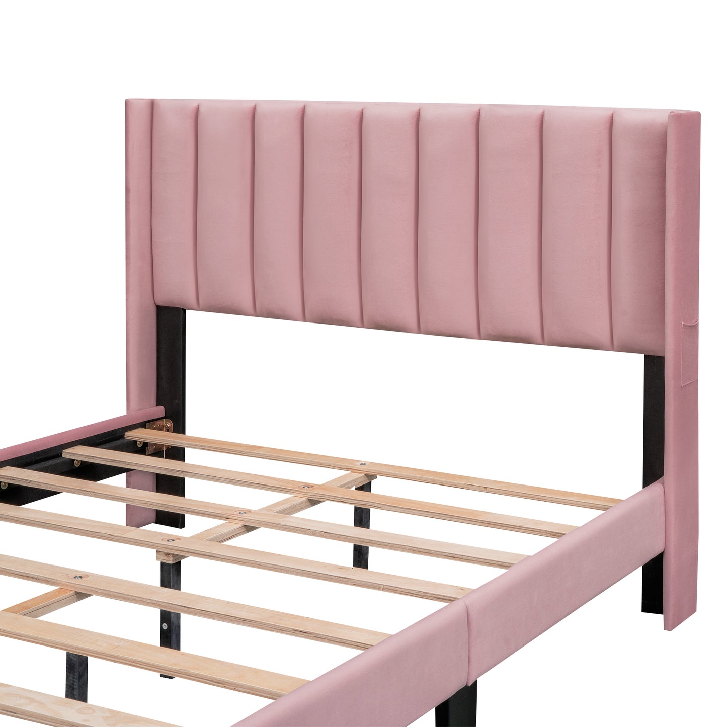 Full Size Storage Bed Velvet Upholstered Platform Bed with a Big Drawer - Pink