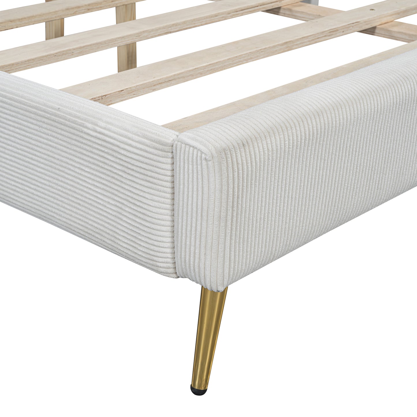 Queen Size Corduroy Platform Bed with Metal Legs, Beige(old sku:WF300238AAA)