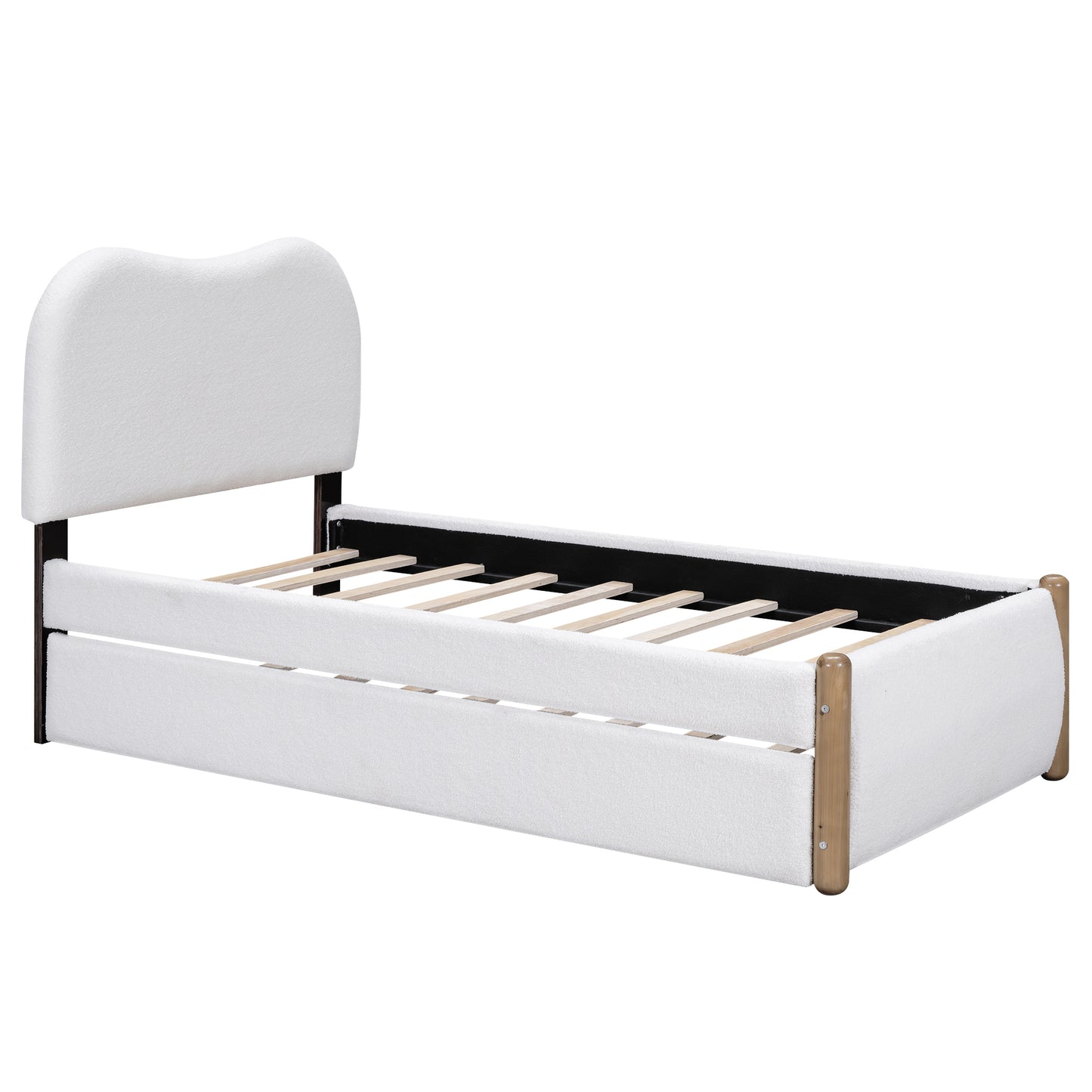 Lit plateforme rembourré pour lit simple avec pieds de support en bois et lit gigogne pour lit simple, blanc