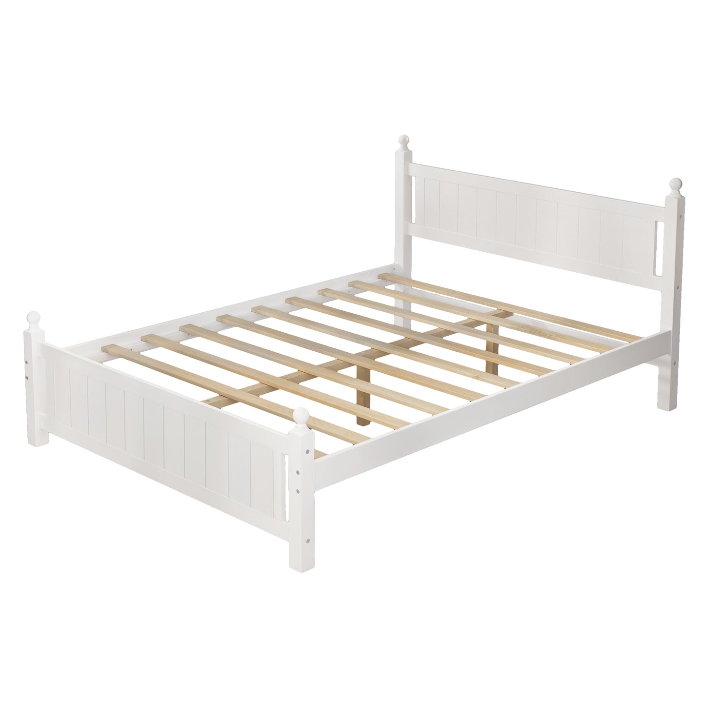 Queen Size Solid Wood Platform Bed Frame for Kids, Teens, Adults, No Need Box Spring, White