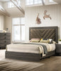 Contemporary 1pc California King Size Bed Bedroom Furniture Upholstered Headboard Rubberwood 1pc Bedframe Gray Finish