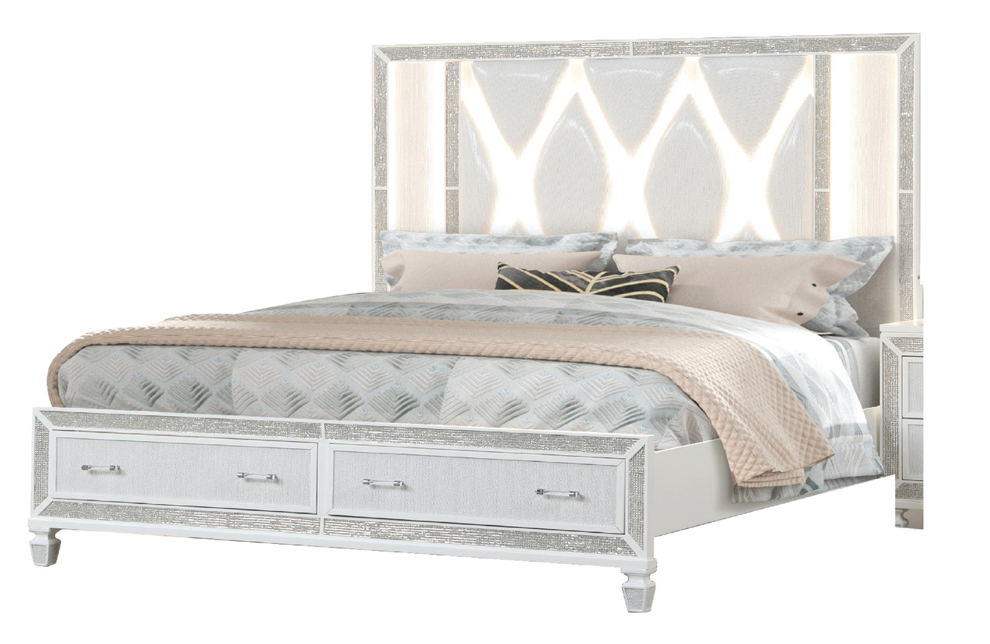 Crystal Queen 5 Pc Storage Wood Bedroom Set finished in White