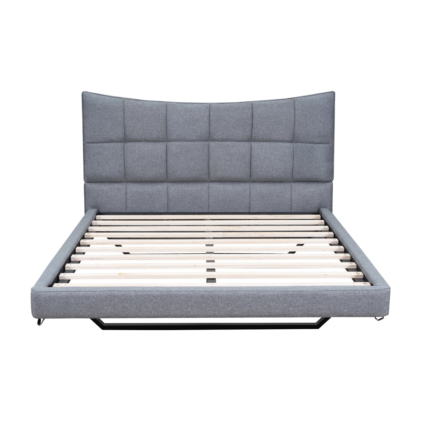 Full Size Upholstered Platform Bed with LED Lights,USB Ports and Outlets,Linen Fabric,Gray