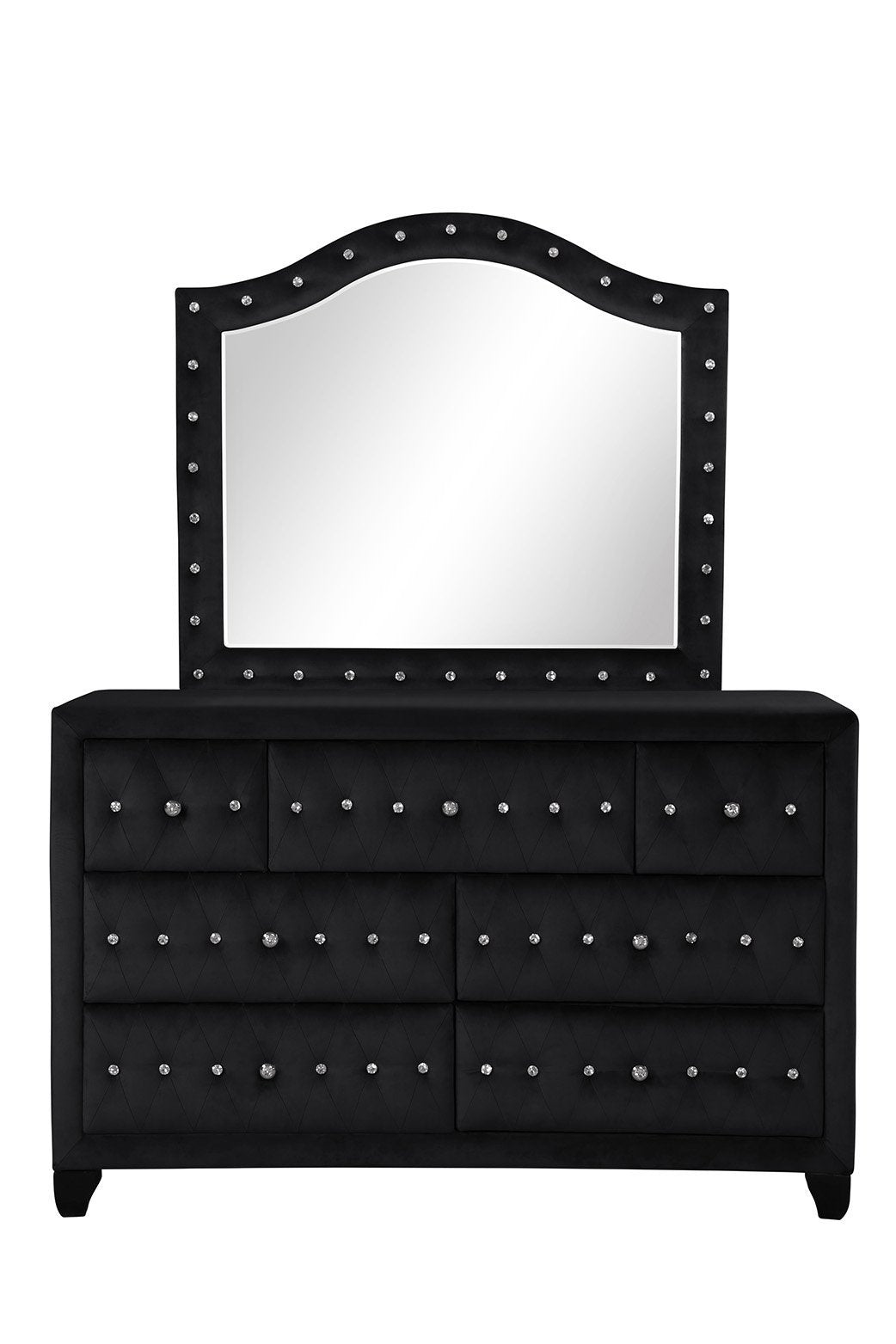 Juego de dormitorio de 5 piezas con mechones de cristal de estilo moderno, tamaño Queen, fabricado con madera en color negro