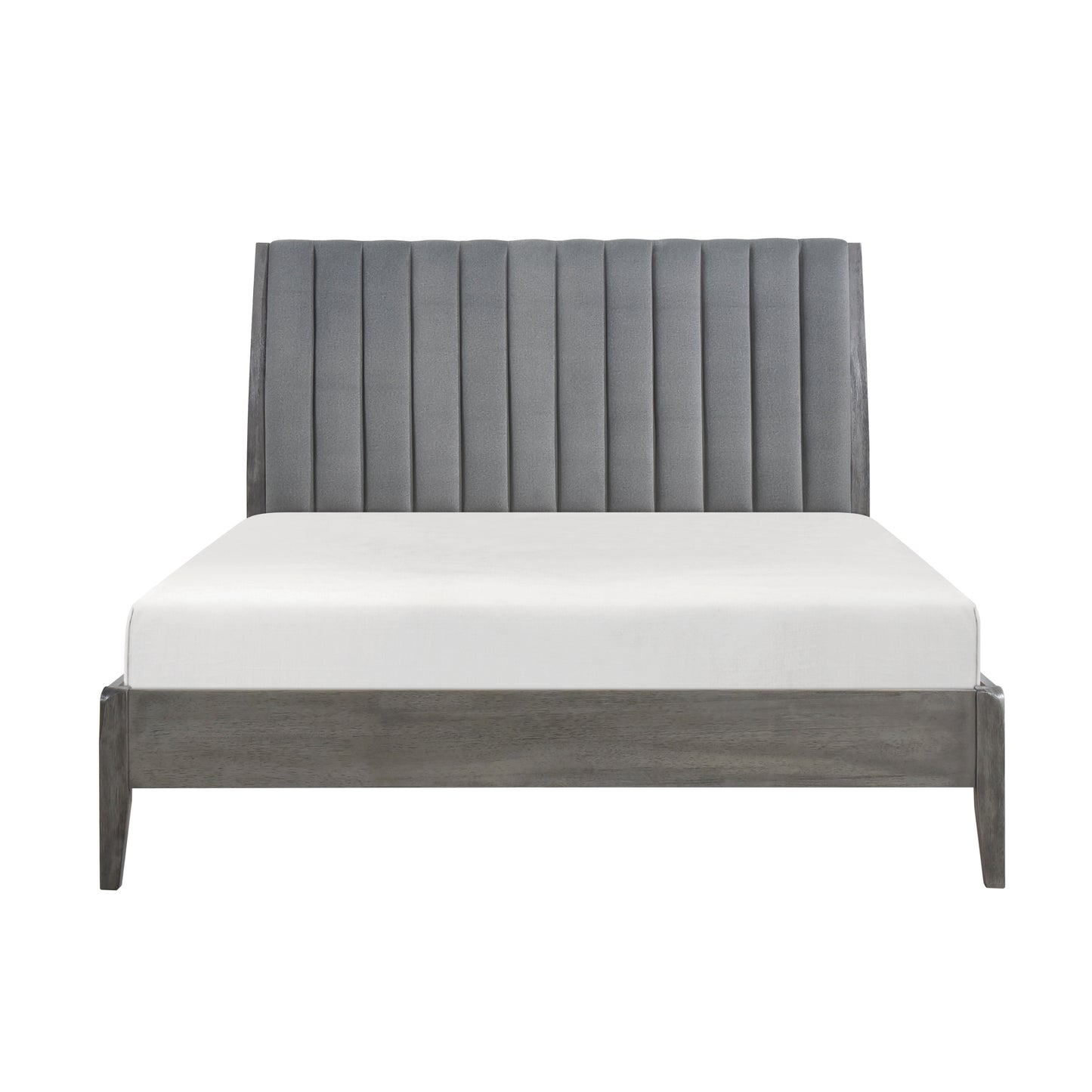 Modern Style Queen Platform Bed 1pc Velvet Upholstered Headboard Gray Finish Solid Wood Legs Bedroom Furniture Bed in a Box