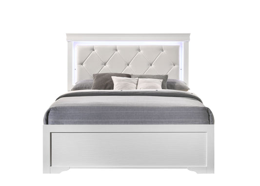 Modern Queen Size LED Bed made with Wood in White