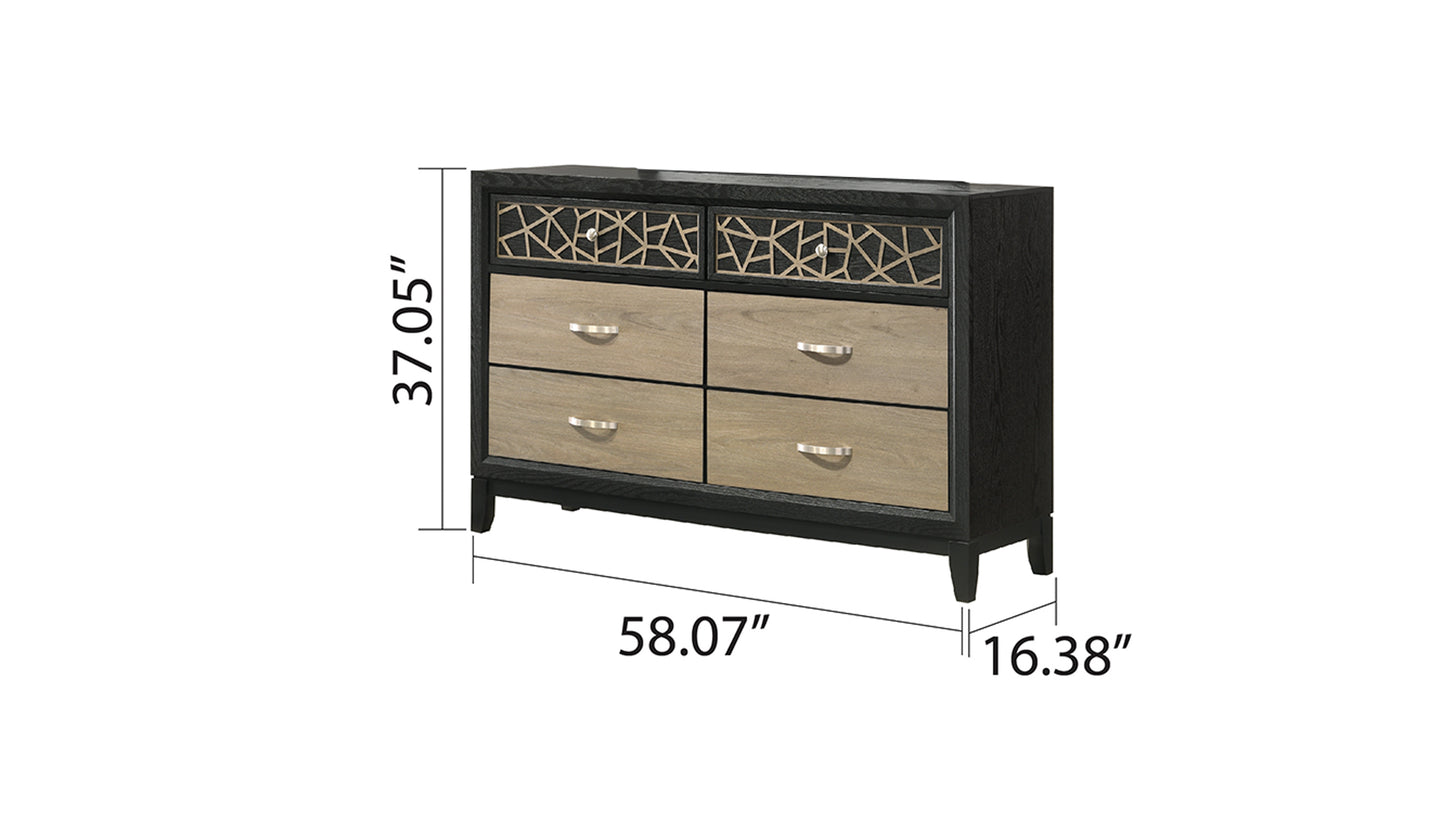 Selena Modern & Contemporary Queen 5PC Bedroom set Made with Wood in Black and Natural