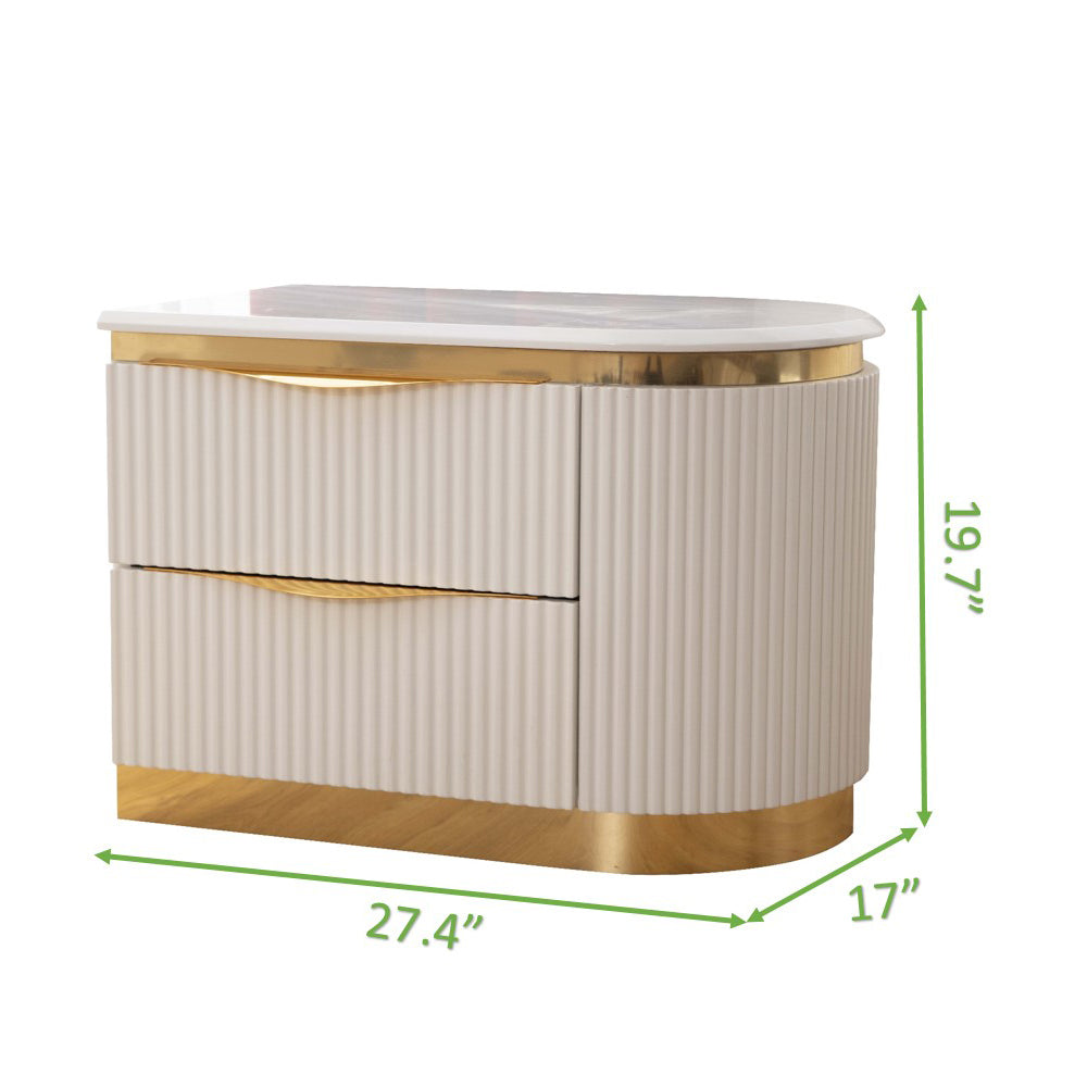 Gold Detailed Upholstery Queen 5-N Pc made with Wood in White