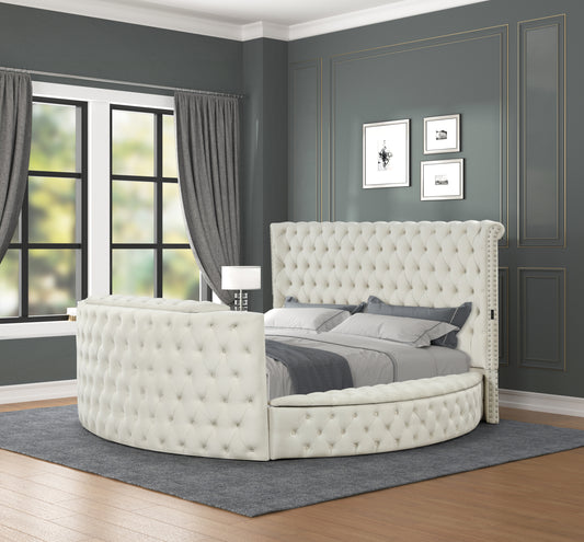 Modern Style Crystal Tufted Queen Bed  Made with wood in Cream