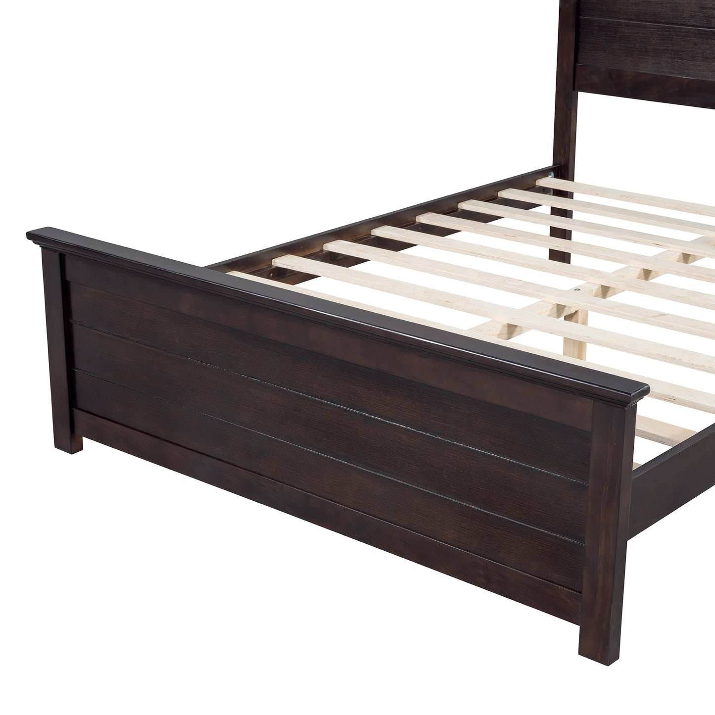 Farmhouse Wooden Platform Full Size Bed with Curl Design Headboard and Footboard for Teenager, Espresso