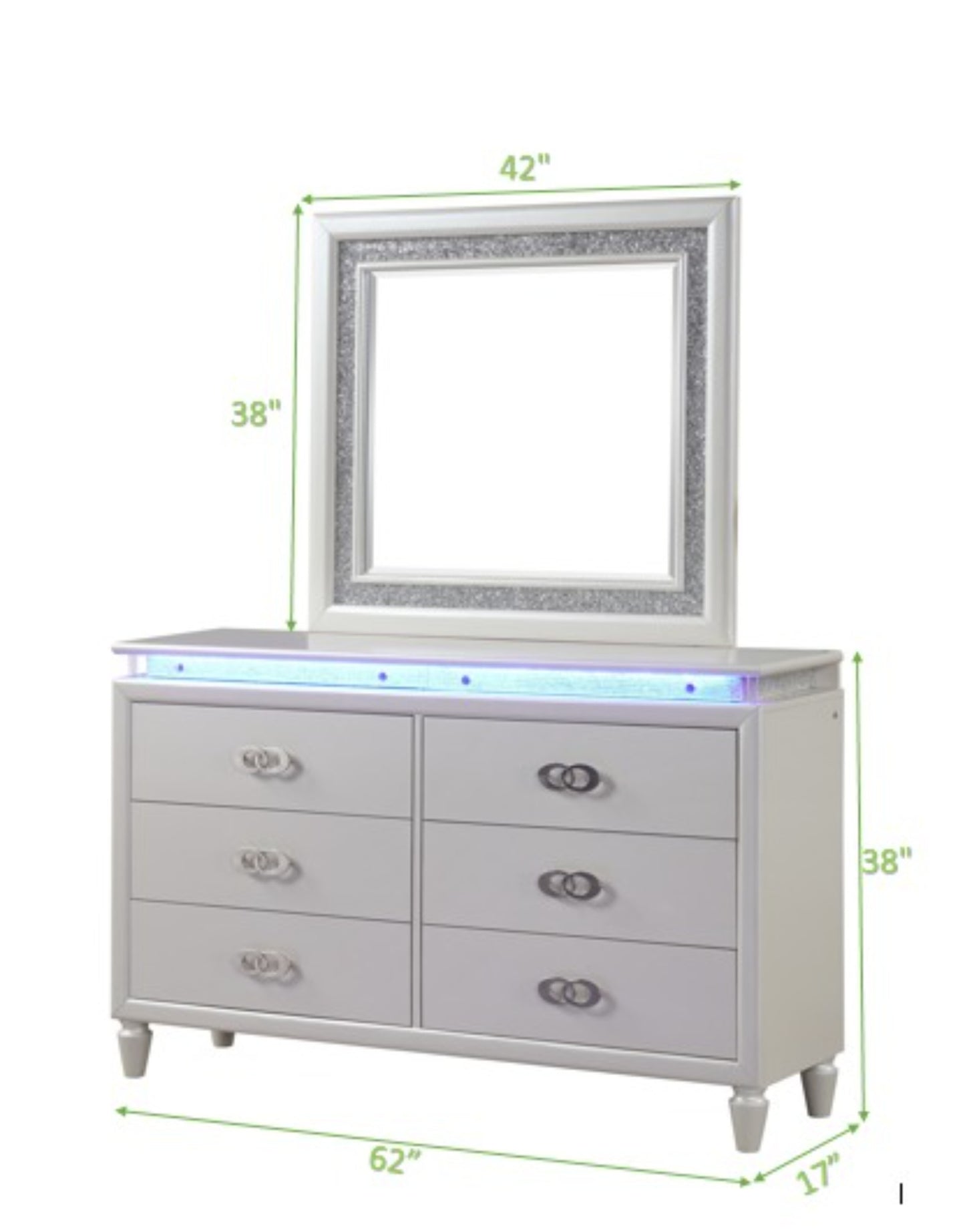 Queen 4 Pc LED Bedroom Set Made with Wood in Milky white